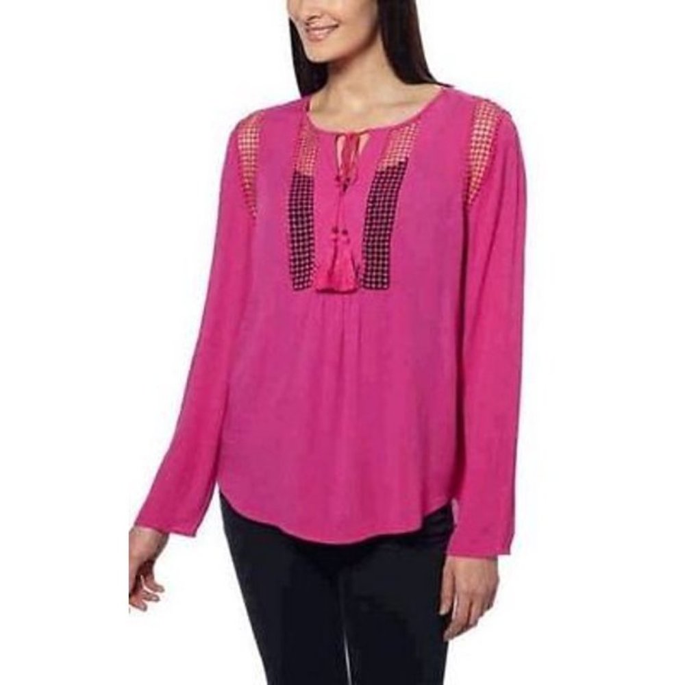 NWT Nordstrom Joseph A Crinkle Crochet Blouse Top